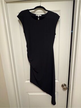 BCBGeneration Black Asymmetrical One-Should Cap-Sleeve Dress
